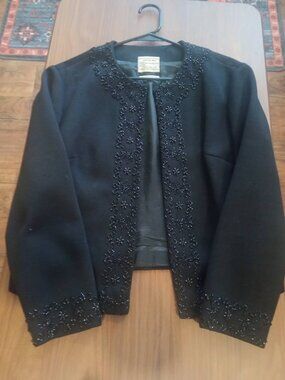 Gorgeous Vintage St. Moritz black evening blazer 100% Wool and Lining.